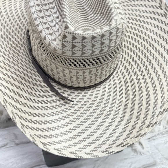 American Hat Company Cowboy Tone Geometric Vented Ivory  Rancher Straw Hat 7 1/4 - Picture 8 of 14